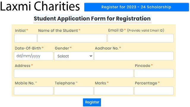 Lakshmi Charities Scholarship Application Form 2023, Last Date, Registration, Amount, Status